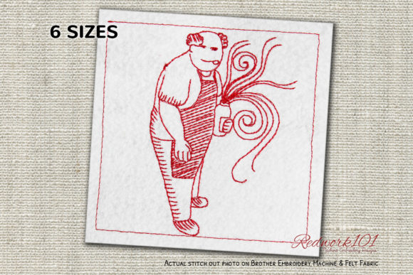 Cartoon Chef Funny Face Redwork