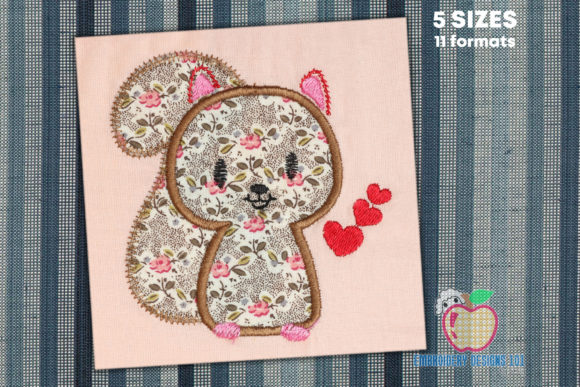 Cute Squirrel with Hearts Embroidery Design