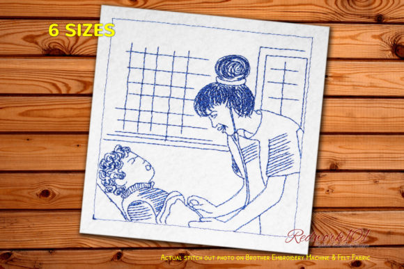 Female Nurse Examination Redwork