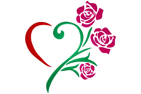 Heart Rose Flower Embroidery Design